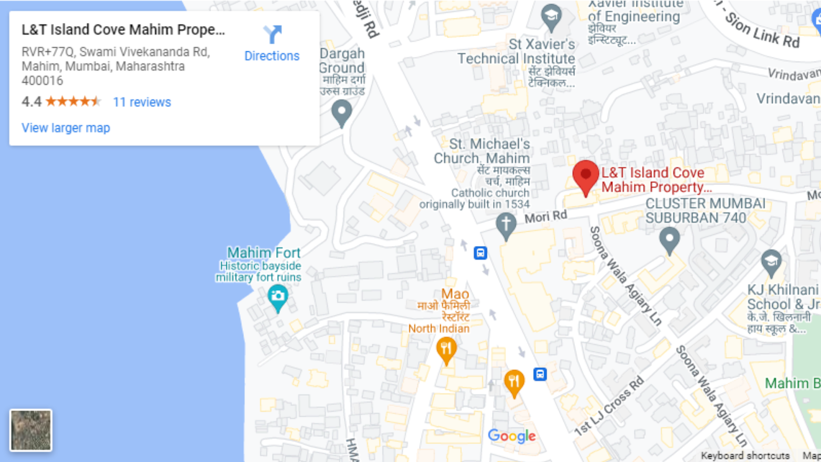 L&T Mahim Island Cove location map Mumbai